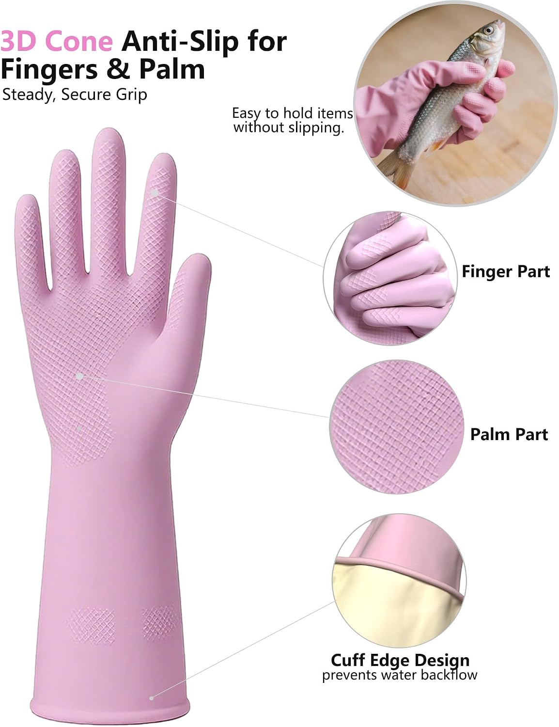 Guantes goma lavavajillas 4 pares reutilizables antideslizante