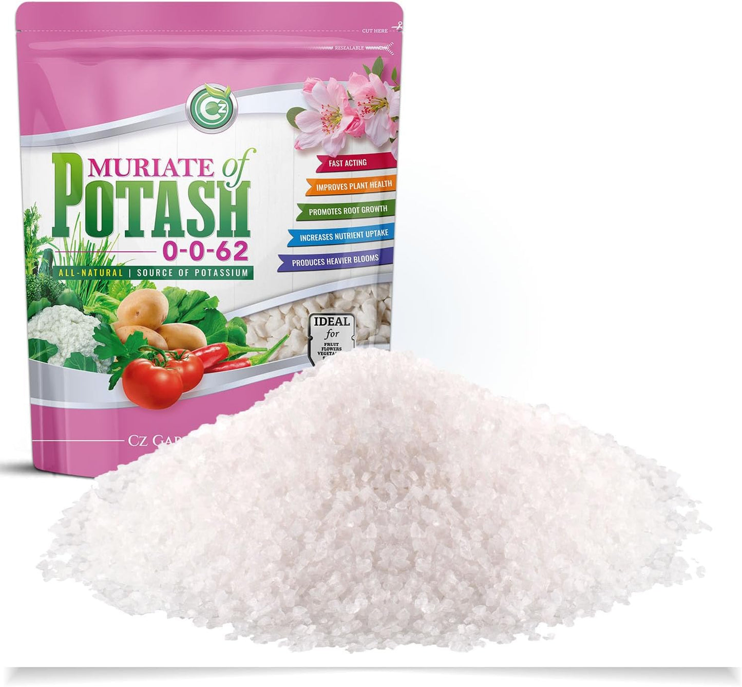 Fertilizante MOP Potasio 0-0-62 para plantas y jardines