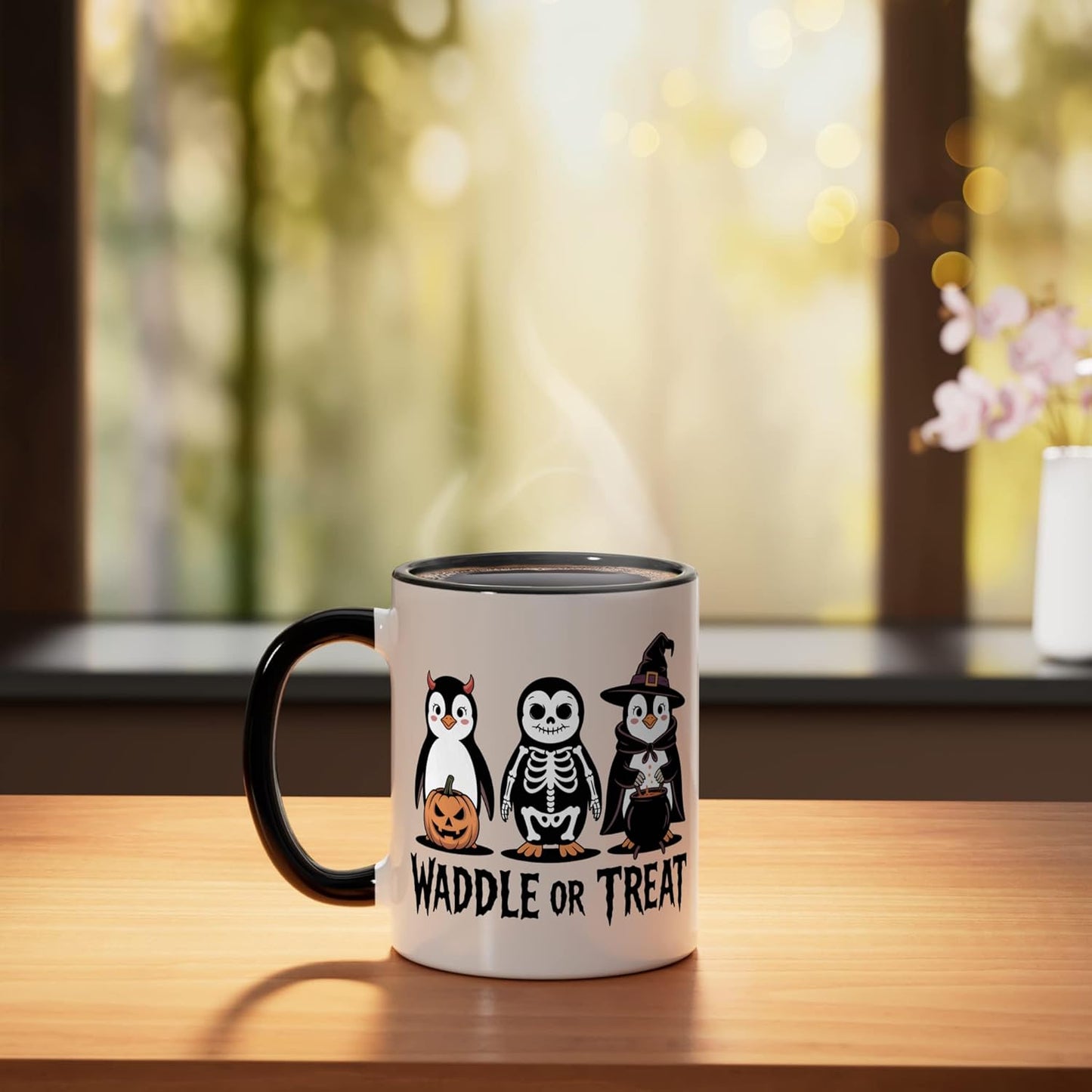 Taza Cerámica Halloween Pingüino Negro/Blanco
