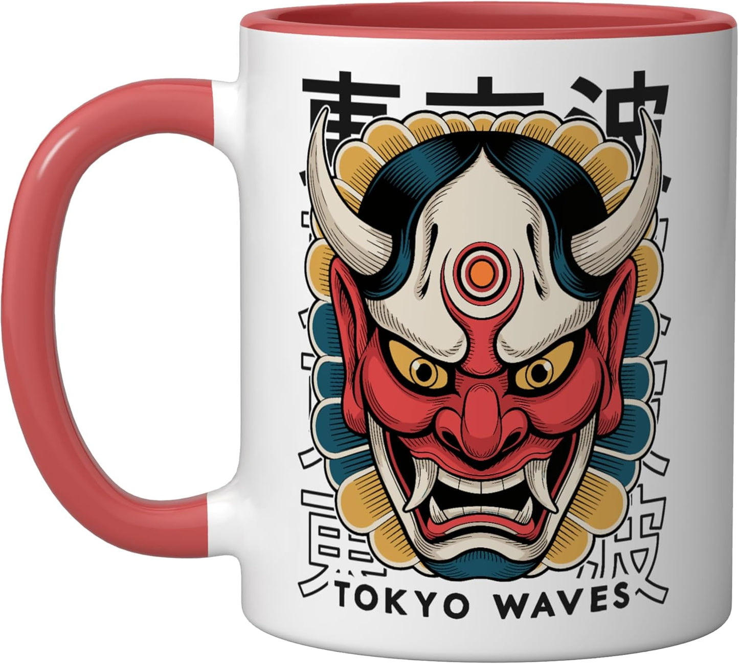 Taza Cerámica Mascarilla Oni Rojo/Blanco