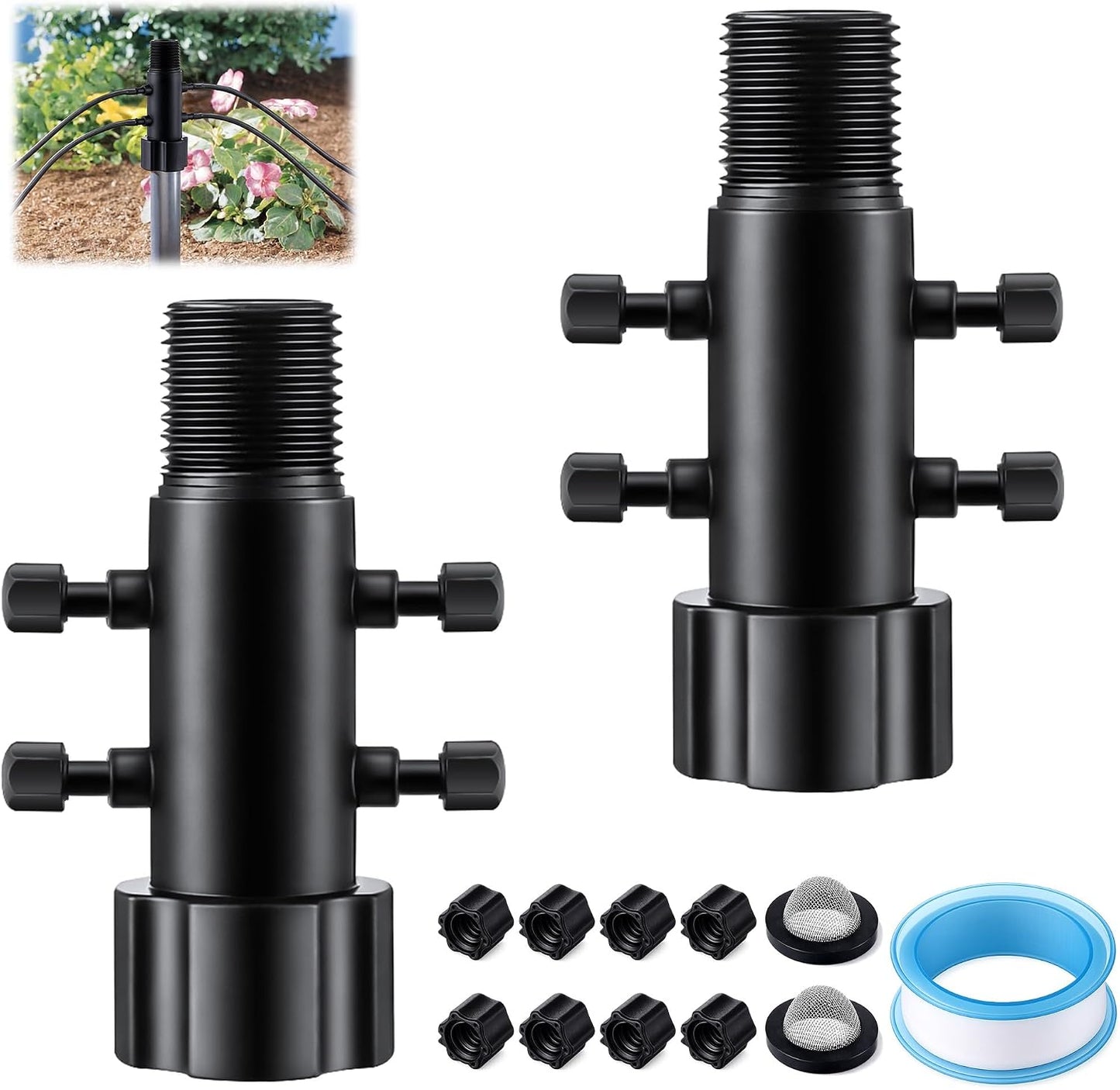 Pack 2 Colectores Riego Goteo 4 Puertos Filtro Rosca 1/2x1