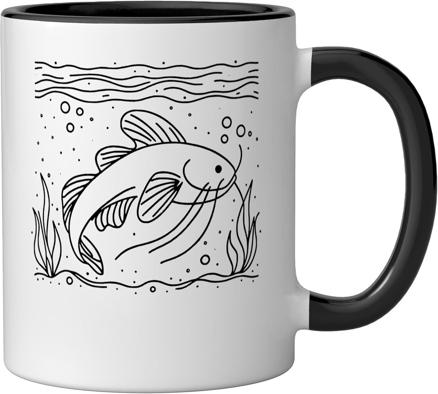Taza Cerámica Porthole Catfish Line Art Negro/Blanco