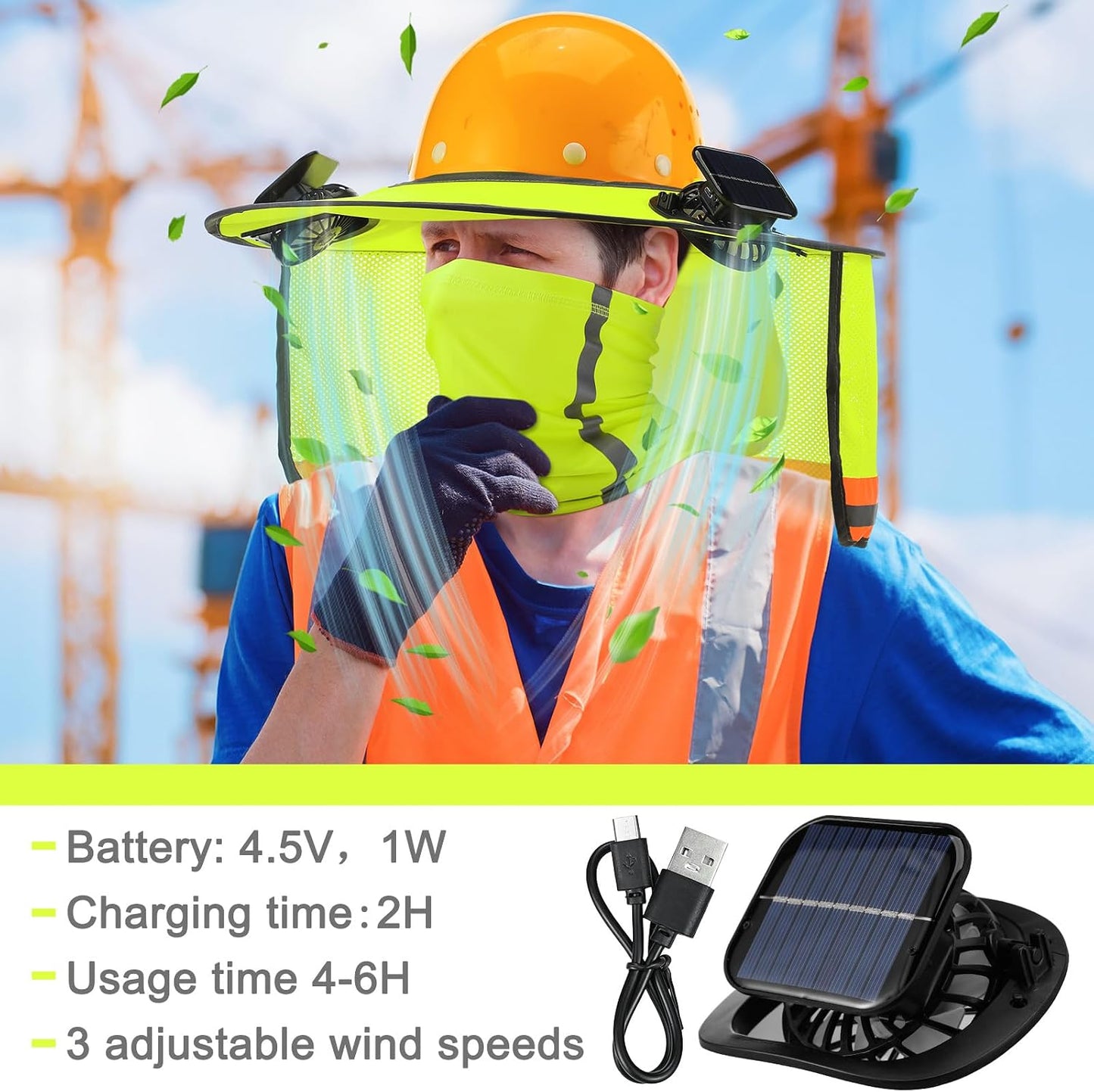 2 Juegos Sombrero Duro Sol con Ventiladores Visera Reflectante