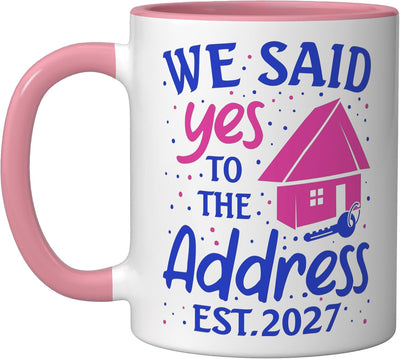 Taza de cerámica para inauguración de casa We Said Yes 2027 rosa/blanco