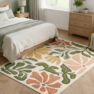 Alfombra sala 6x9ft lavable antideslizante estampado hojas