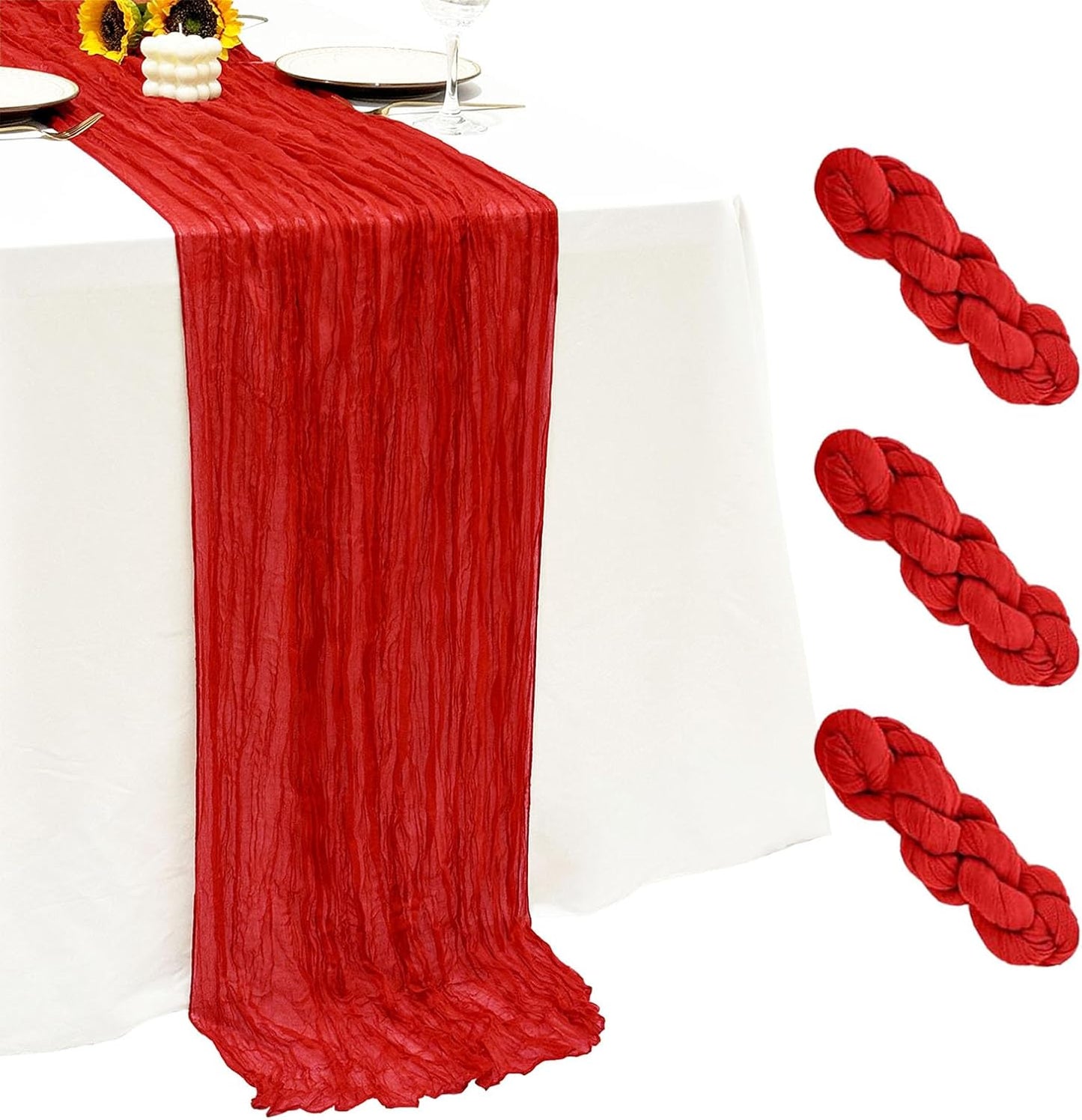 Camino de mesa rojo bohemio tela transparente 17 x 108 pulgadas paquete de 3