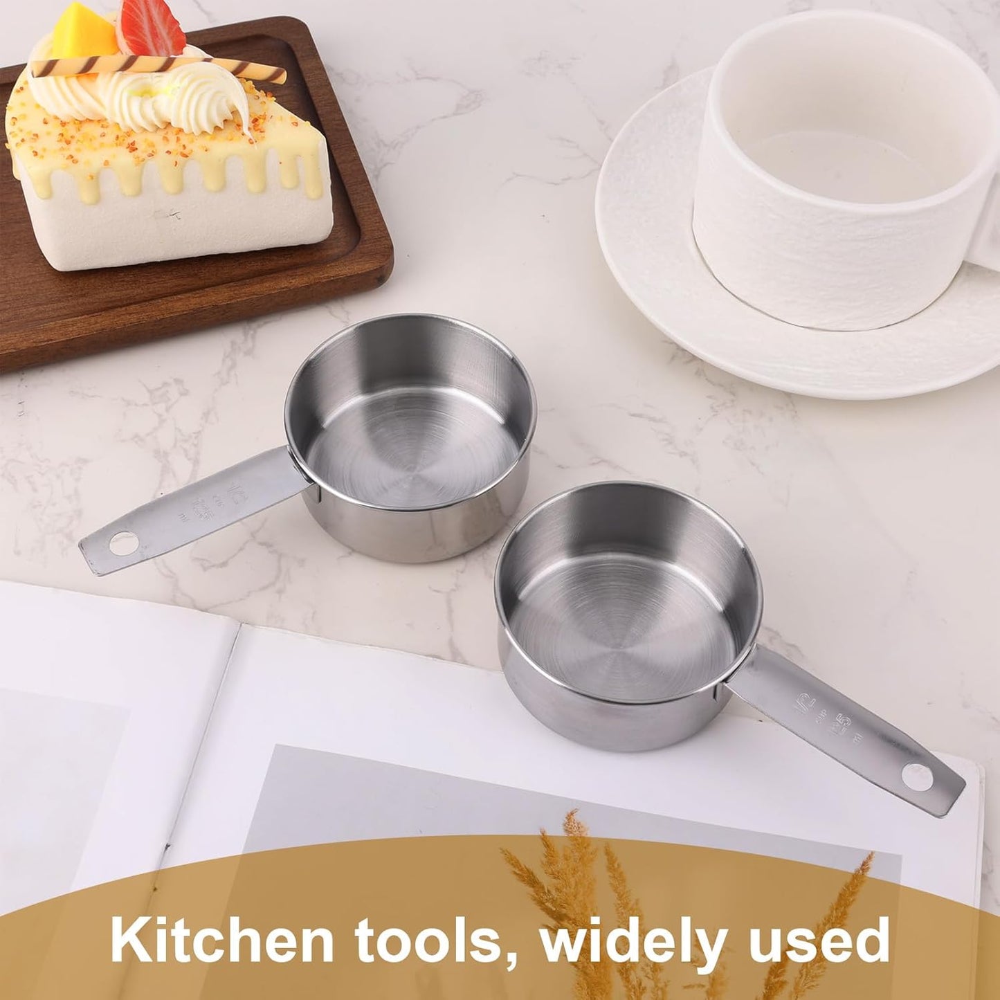 2 Cucharas Medidoras Acero Inox 4.2oz Escala Interior Plateado