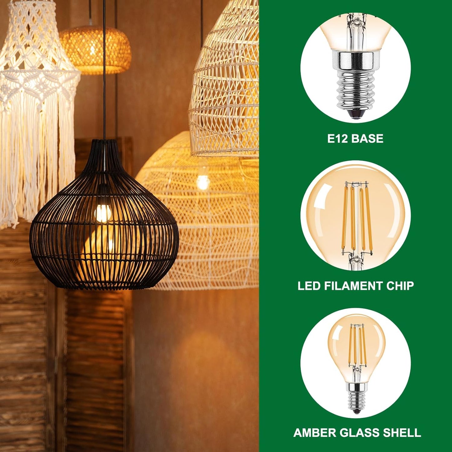Bombilla LED Edison G45 E12 4 W 2200K vidrio amarillo