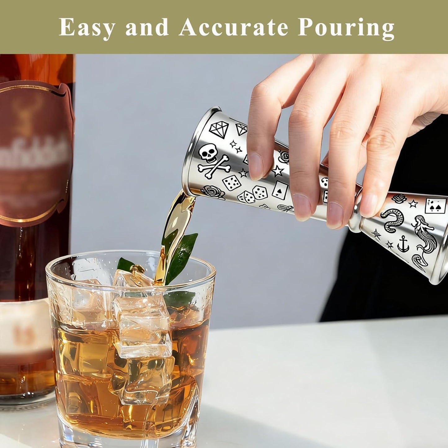 Jigger para bartending profesional de 2 oz y 1 onza en acero inoxidable 304