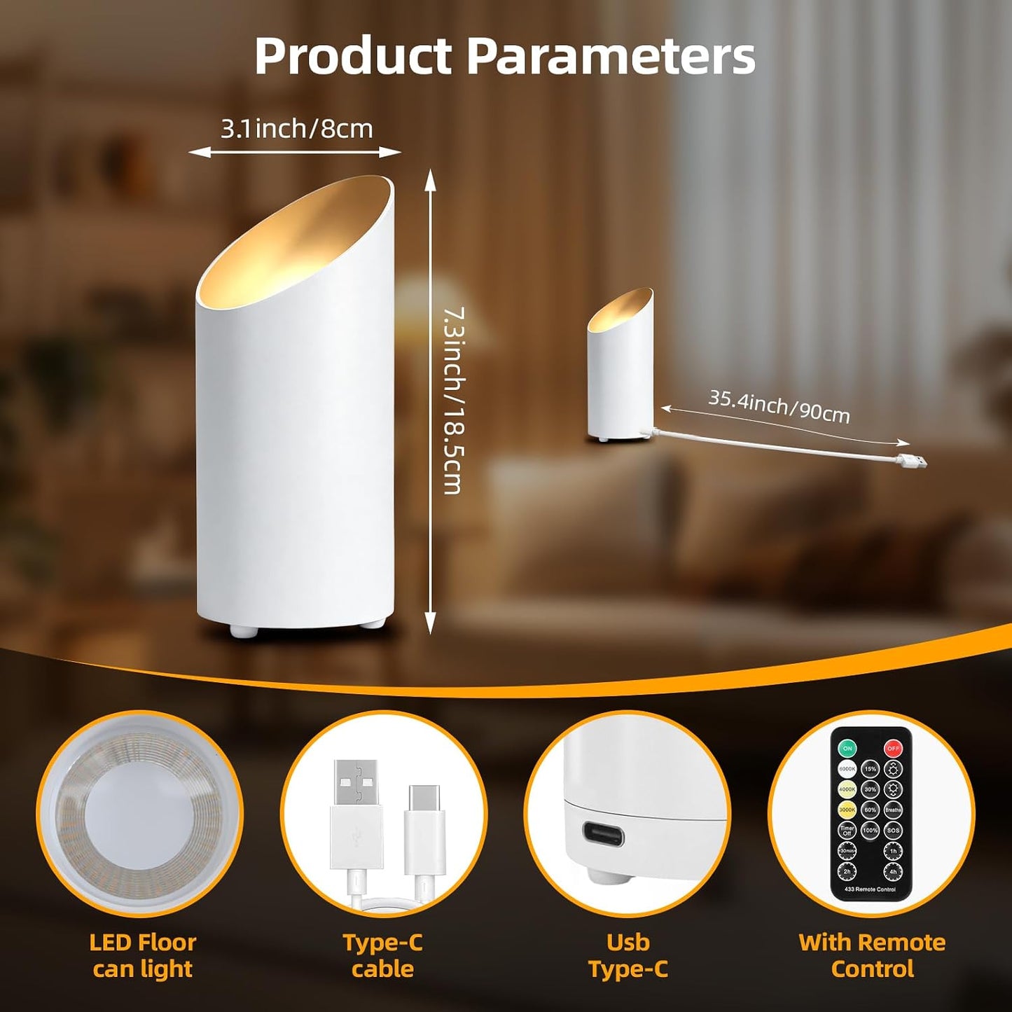 Luz piso inalámbrica LED 6000K con control remoto y 3 temperaturas