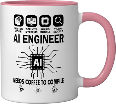 Taza cerámica para ingeniero programador tech geek rosa/blanca
