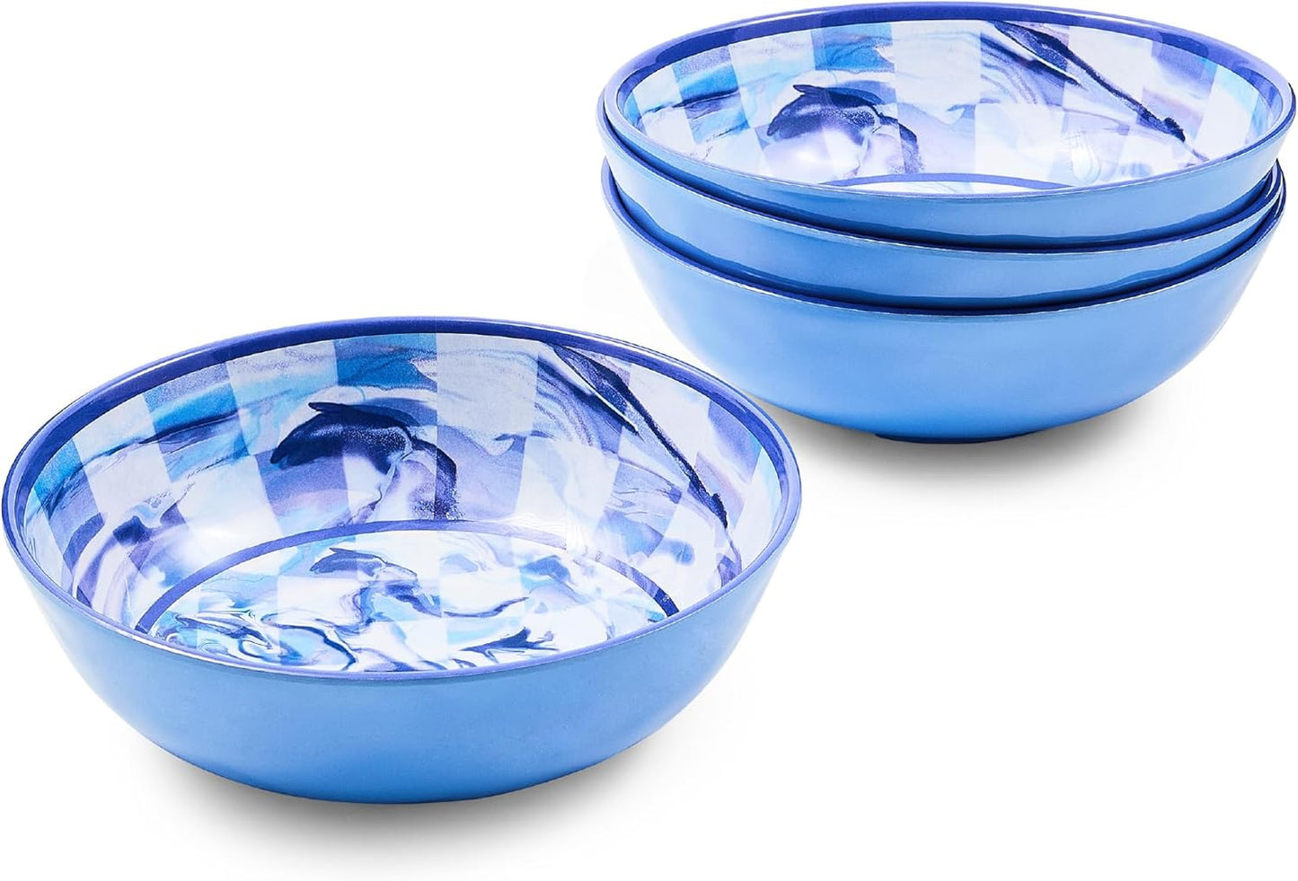 Set 4 Cuencos Melamina A Cuadros Mármol Azul