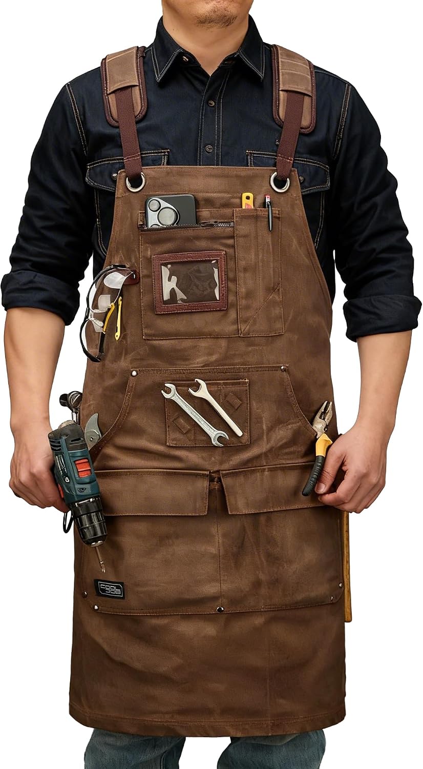 Apron trabajo 16oz lienzo encerado con bolsillos profundos
