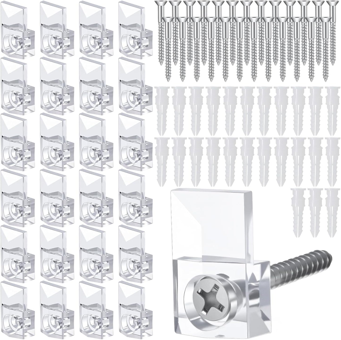 25 Clips Soporte Espejo Plástico Transparente para Pared