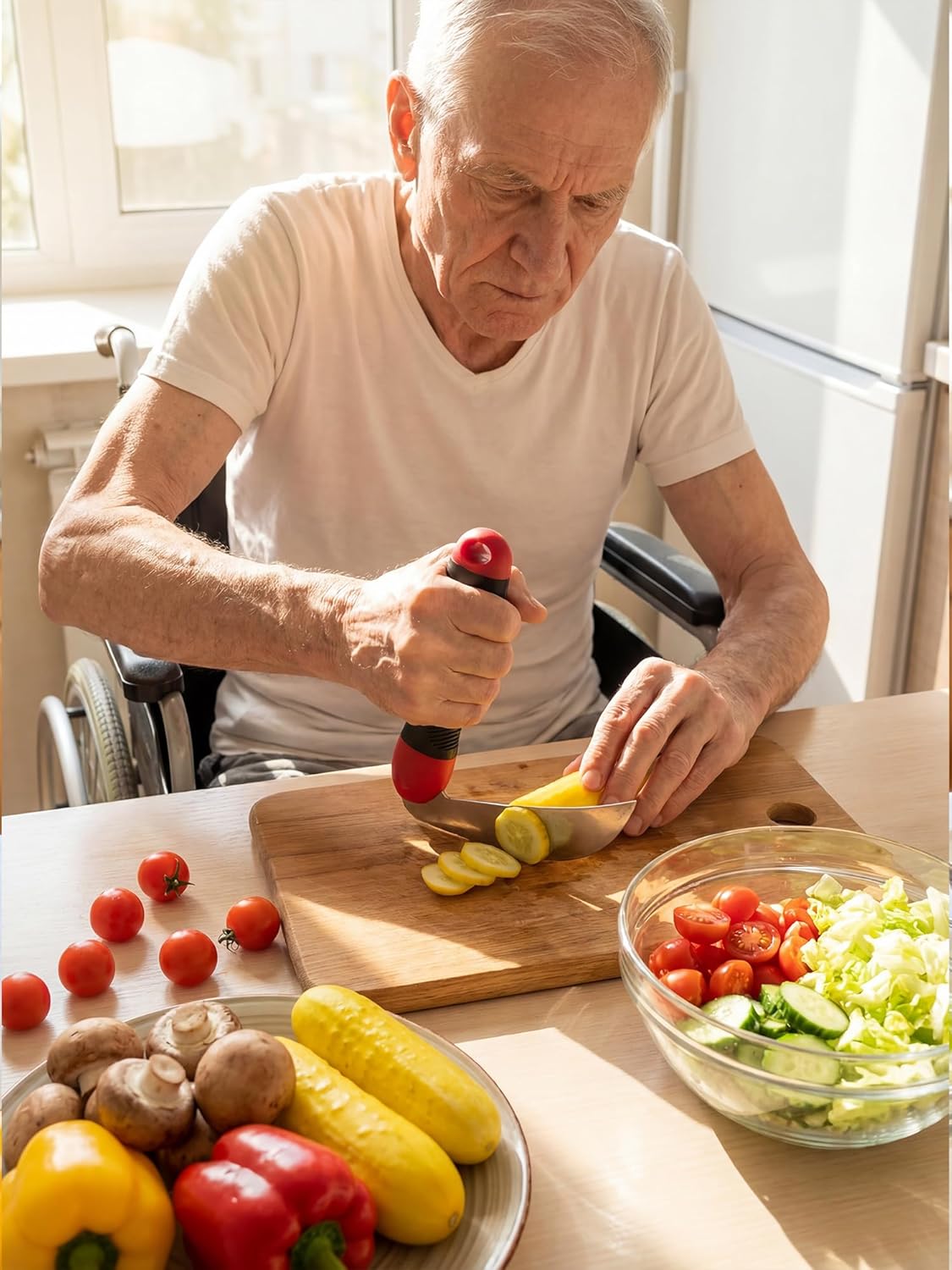 Cuchillo de cocina ergonómico con mango en ángulo para artritis y discapacidad