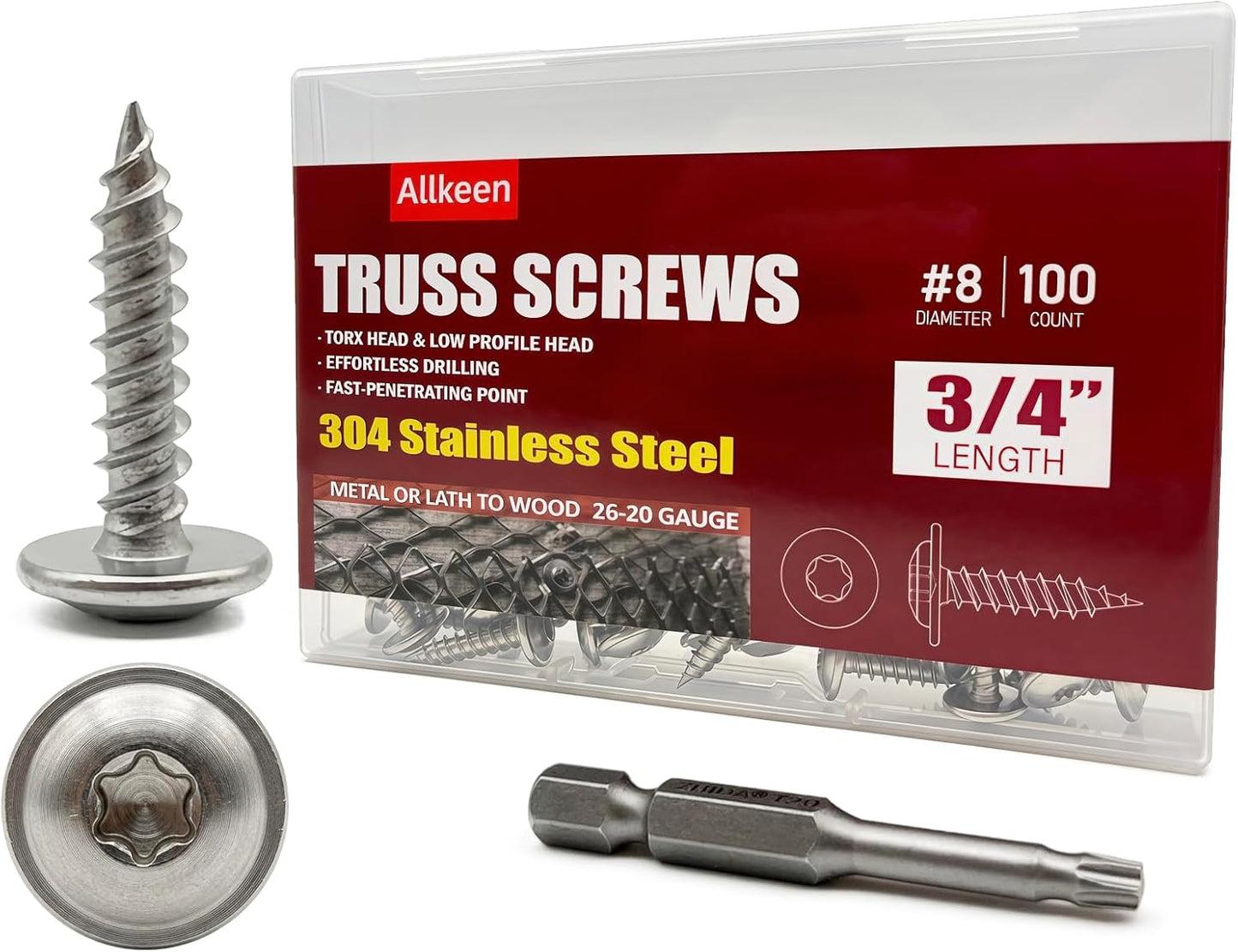100 Pzas Tornillos Torx 304 Acero Inox Autoresc. 8x3/4