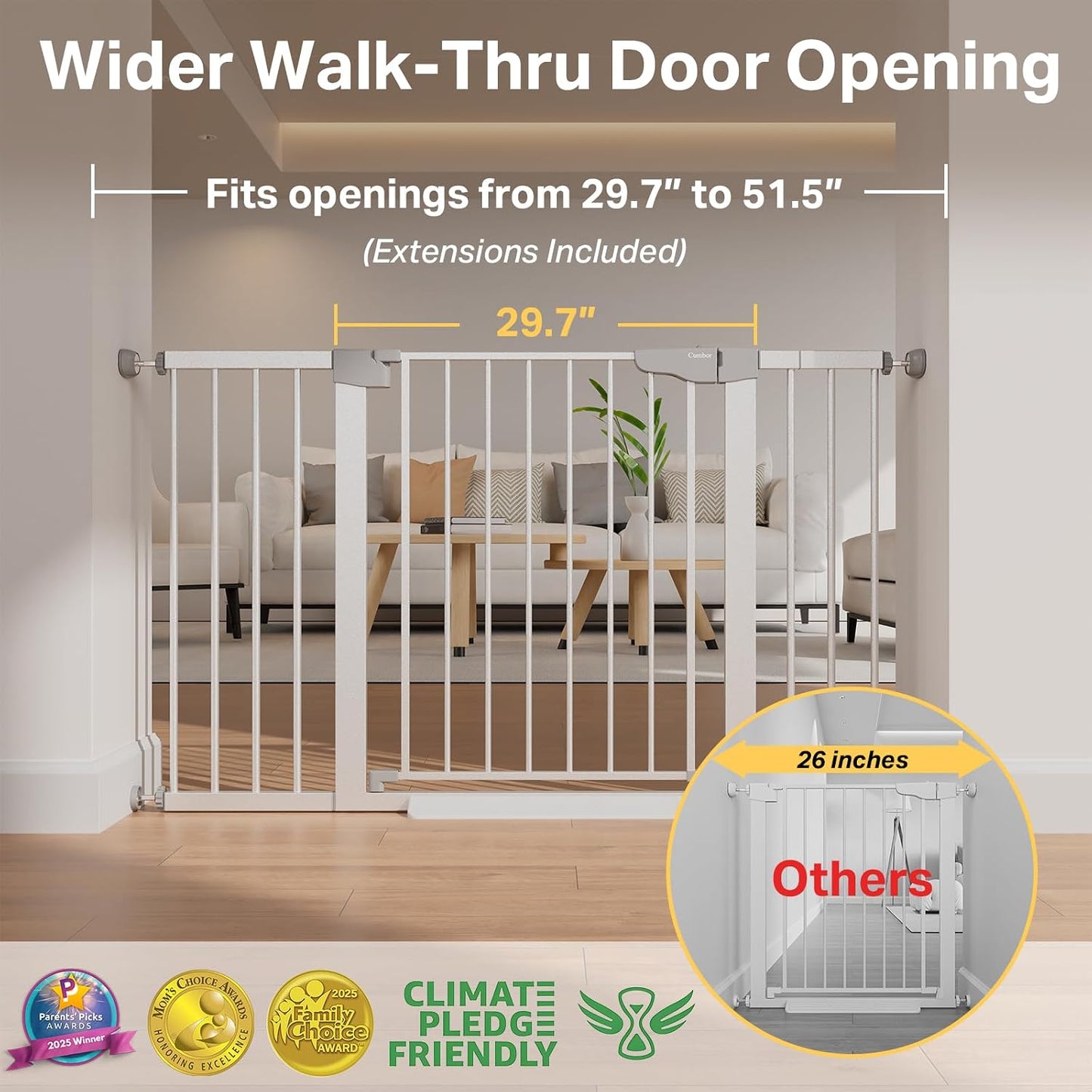 Puerta bebé ancha 75.4x130.8cm autocierre seguridad pasillos