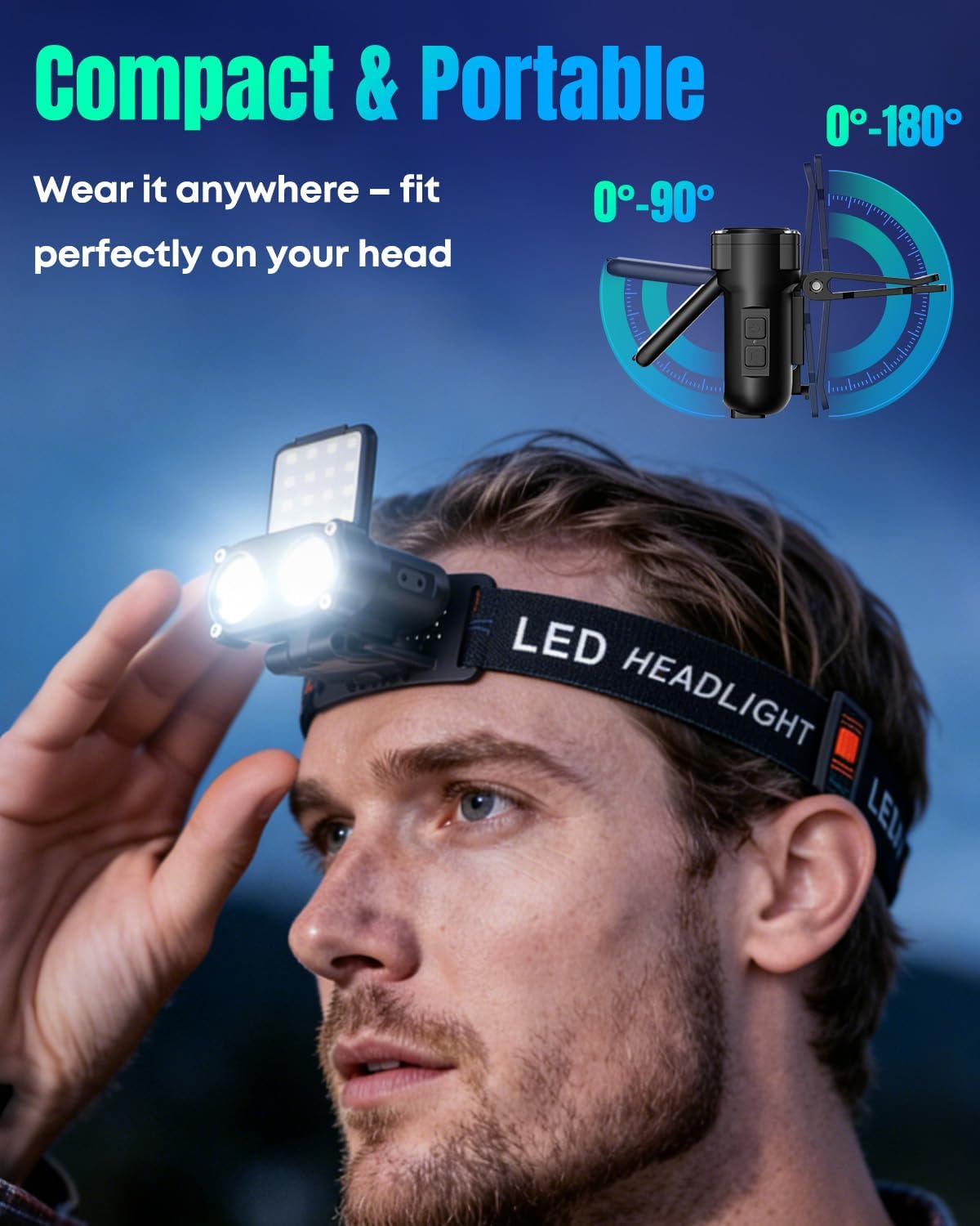 Linterna frontal LED recargable con clip ajustable para casco