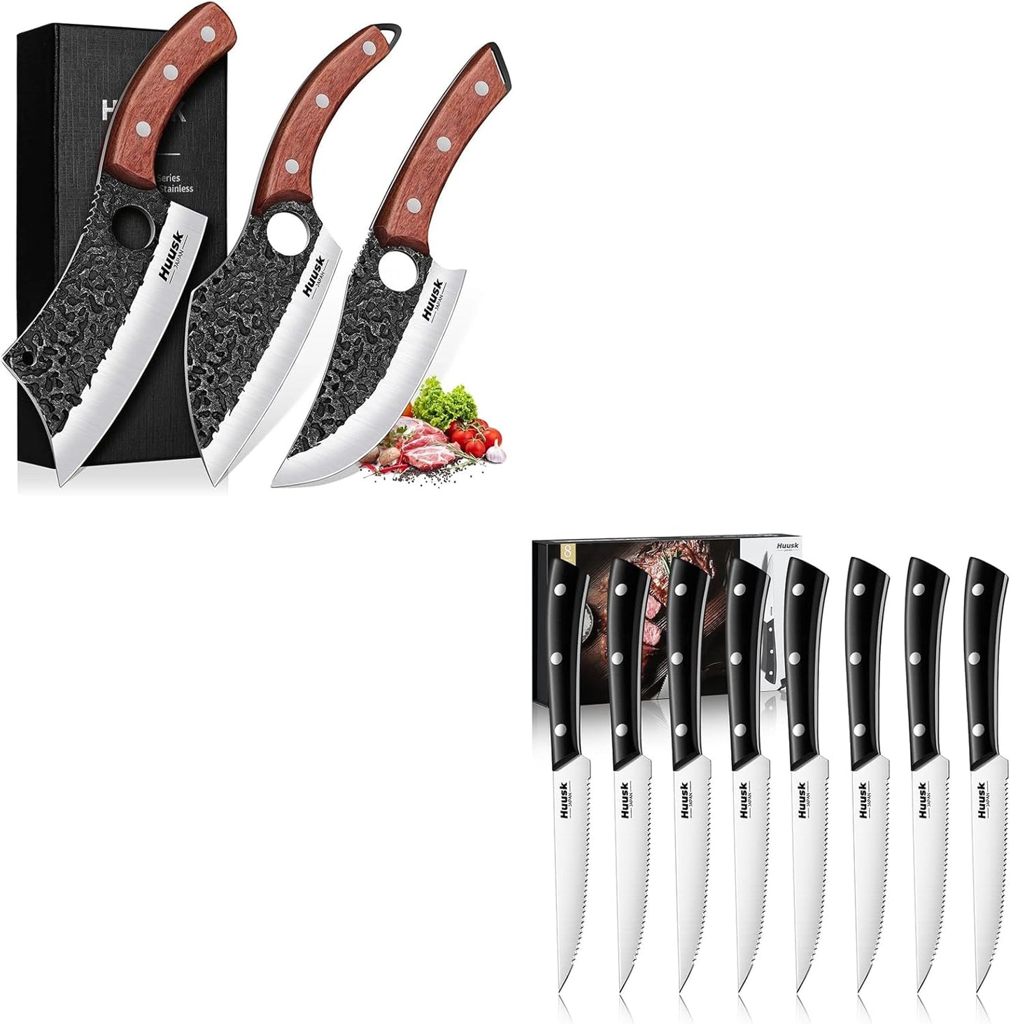Set 3 cuchillos de carnicero afilados con dientes