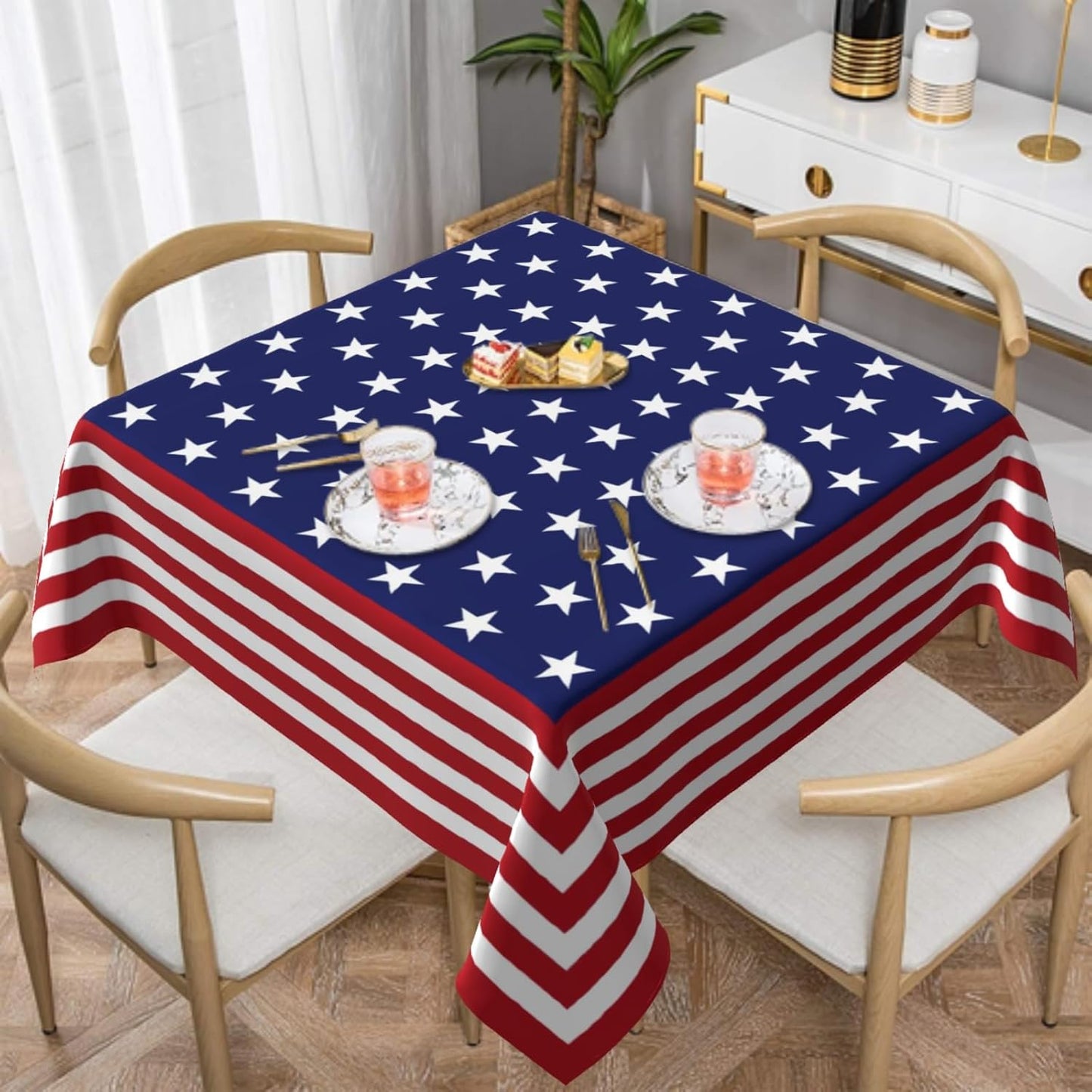Manteles cuadrados patrióticos 52x52 pulgadas bandera estadounidense para fiestas