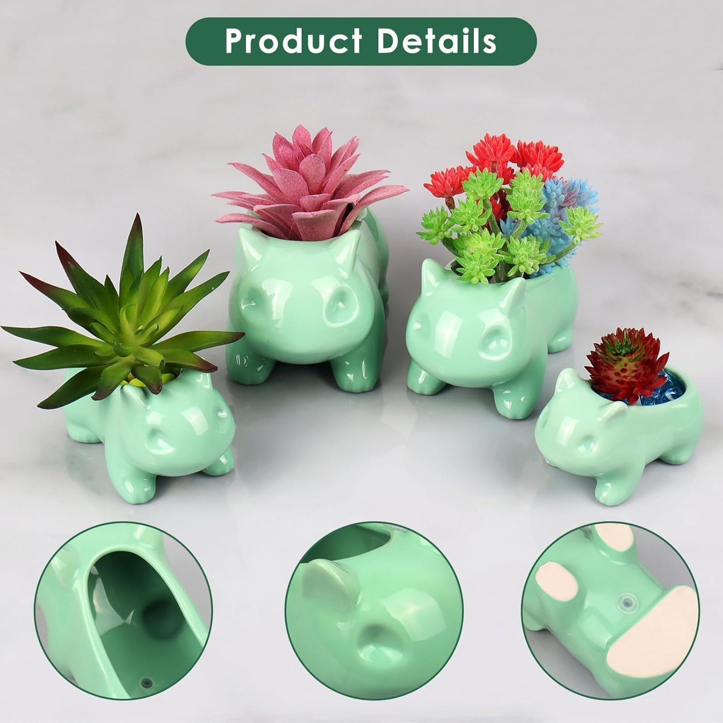3 Pzas Macetas Cerámica Forma Animal para Cactus y Flores