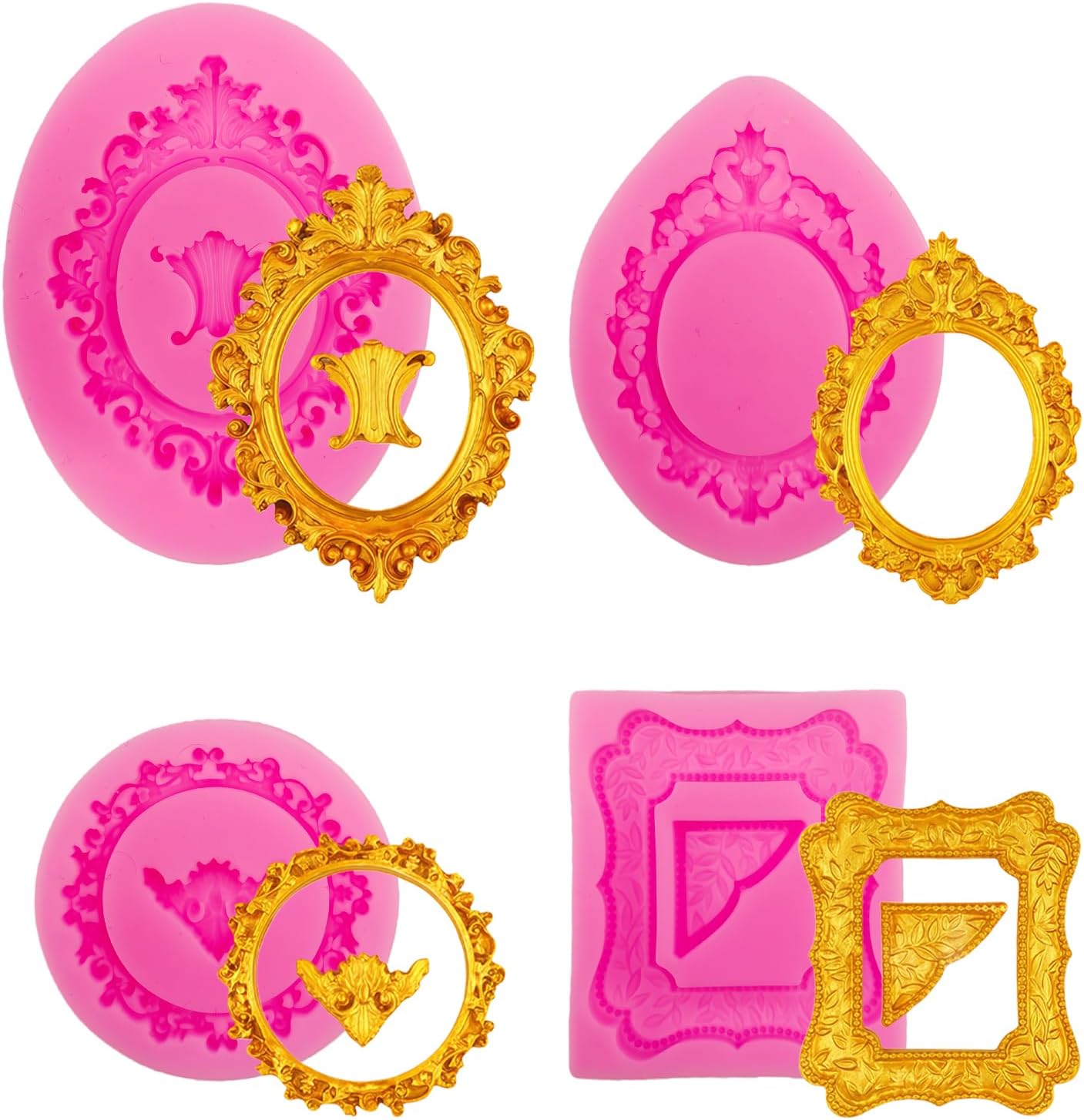 4 Moldes Silicona Marcos Fotos 3D para Hornear Dulces Barroco