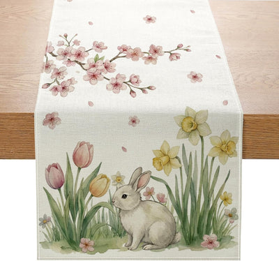 Camino mesa Pascua 13x72pulg flores cerezo tulipán decoración