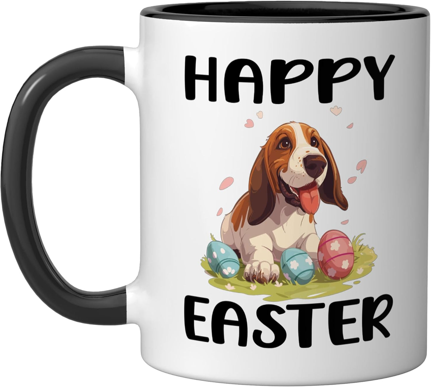 Taza cerámica para perros English Foxhound Happy Easter negra/blanca