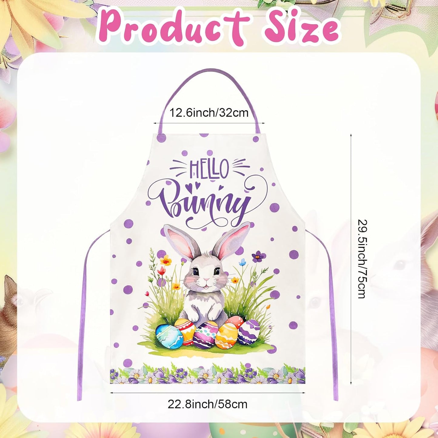 Delantal de Pascua para mujer 23 x 30 pulgadas diseño conejo y huevos de búfalo ajustable