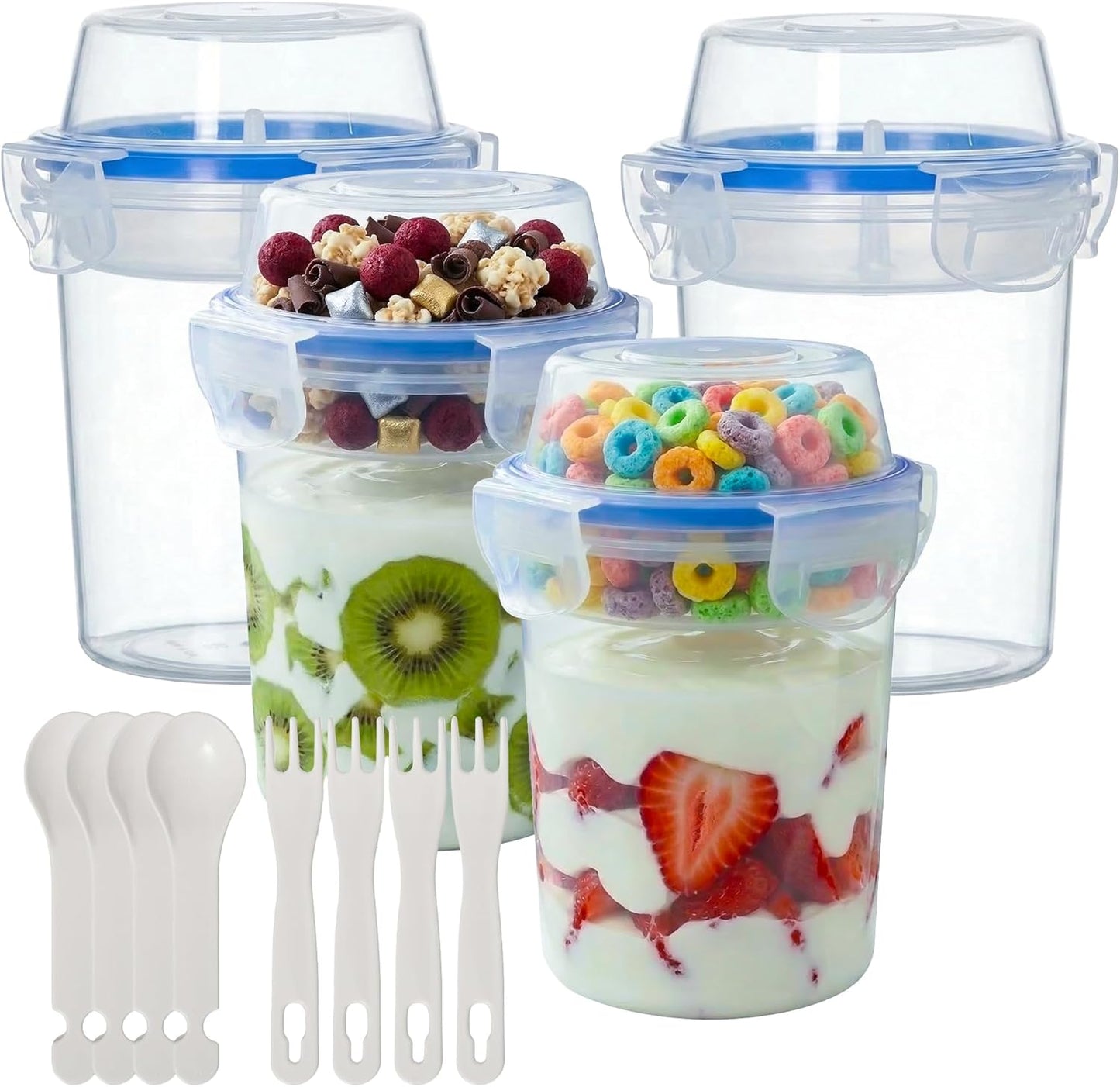 Recipiente hermético 16.2oz con copa separada tapa de clip apilable