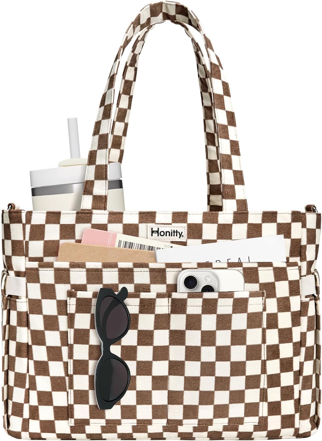 Bolsa de hombro pana gran capacidad con bolsillo taza