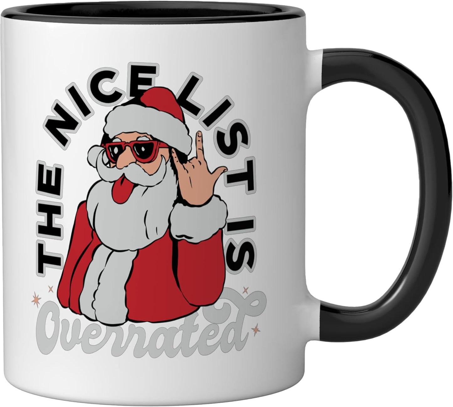Taza cerámica divertida de Santa negro/blanco