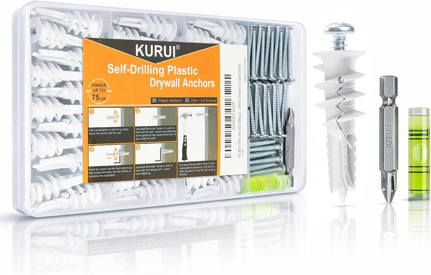Anclajes auto perforantes para yeso capacidad 75lb kit 70uds