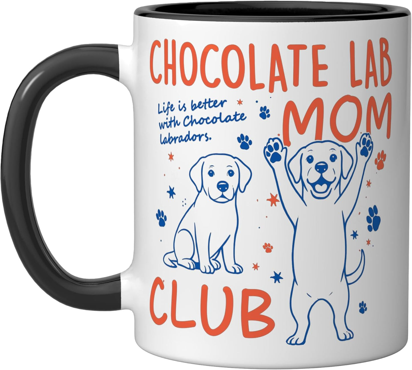 Taza cerámica para mamá de perro Chocolate Lab Mom Club negro/blanco