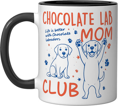 Taza cerámica para mamá de perro Chocolate Lab Mom Club negro/blanco
