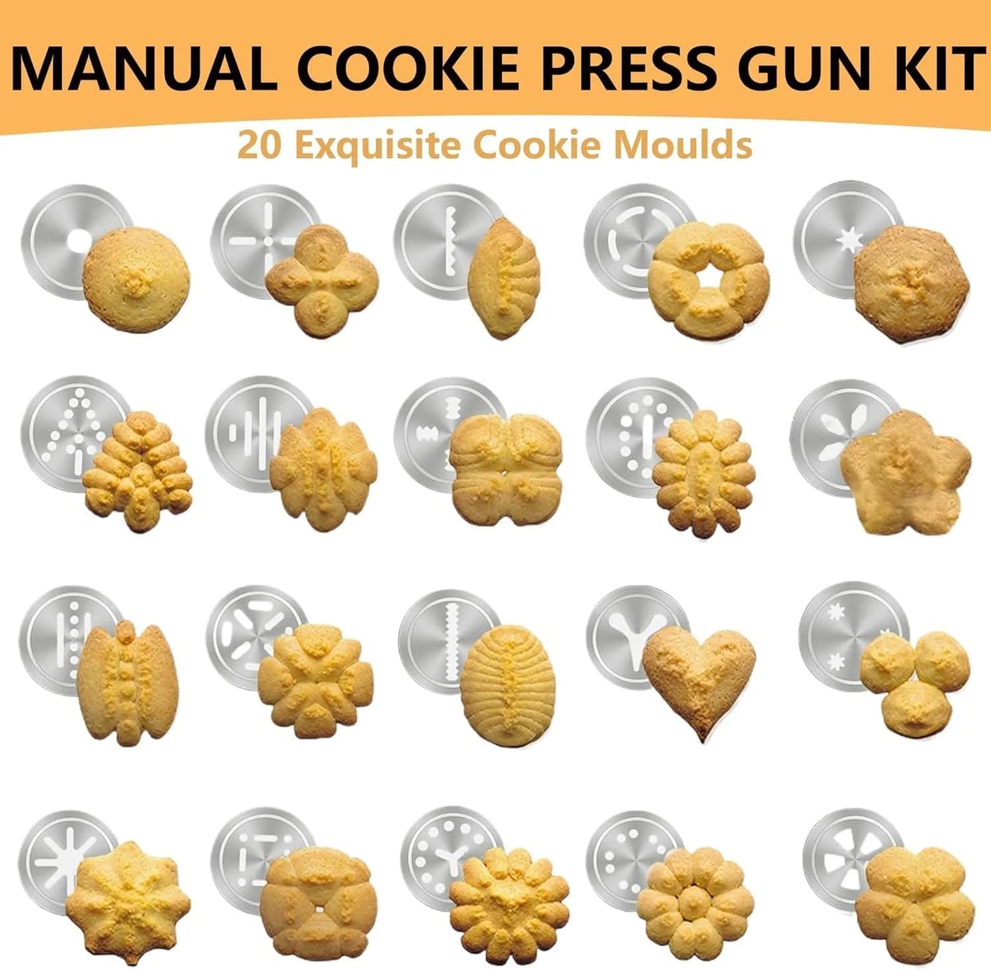 Kit prensa galletas acero inoxidable con 20 discos y 8 boquillas
