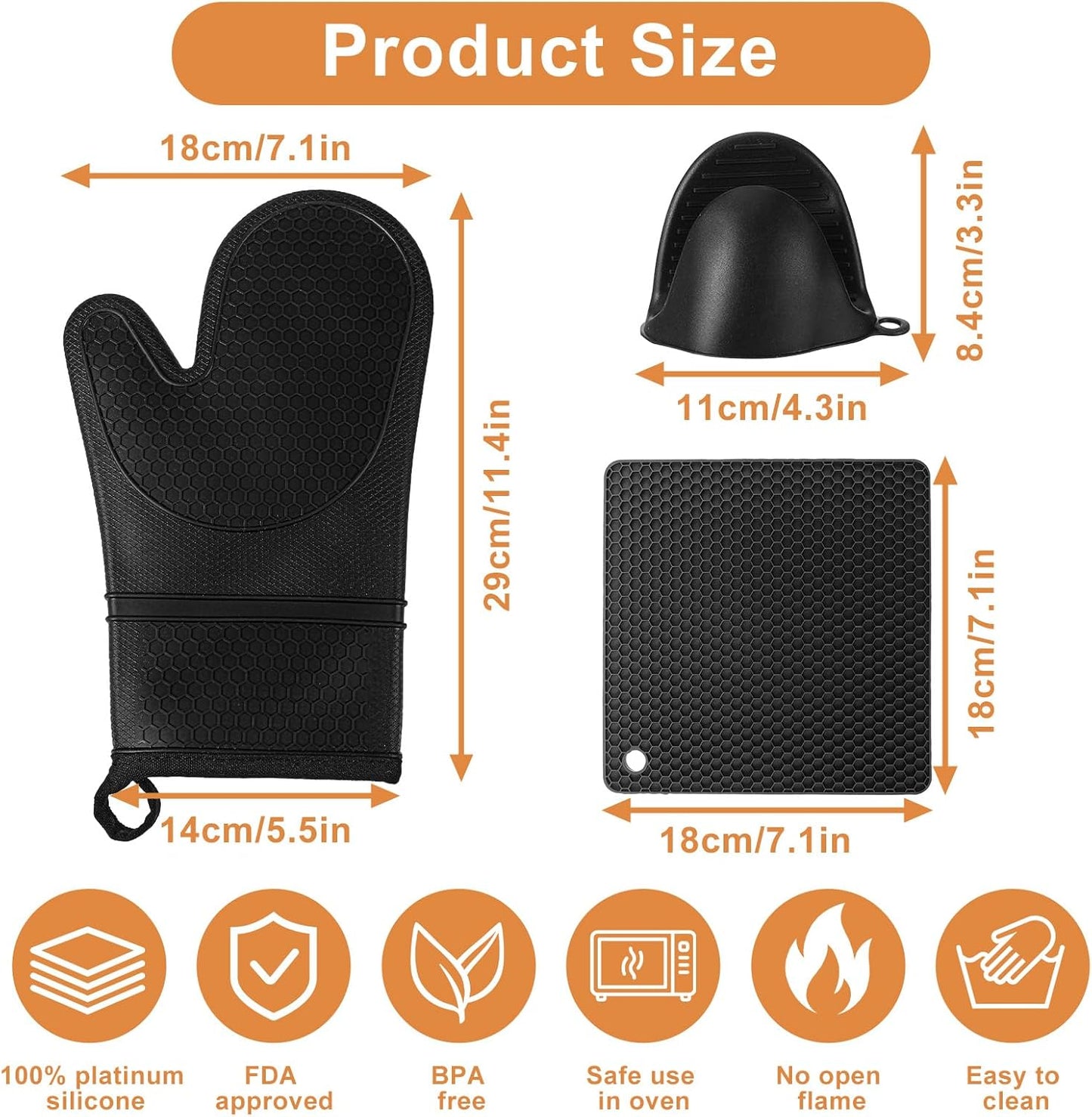 Juego de 6 guantes de horno extralargos de silicona con soportes