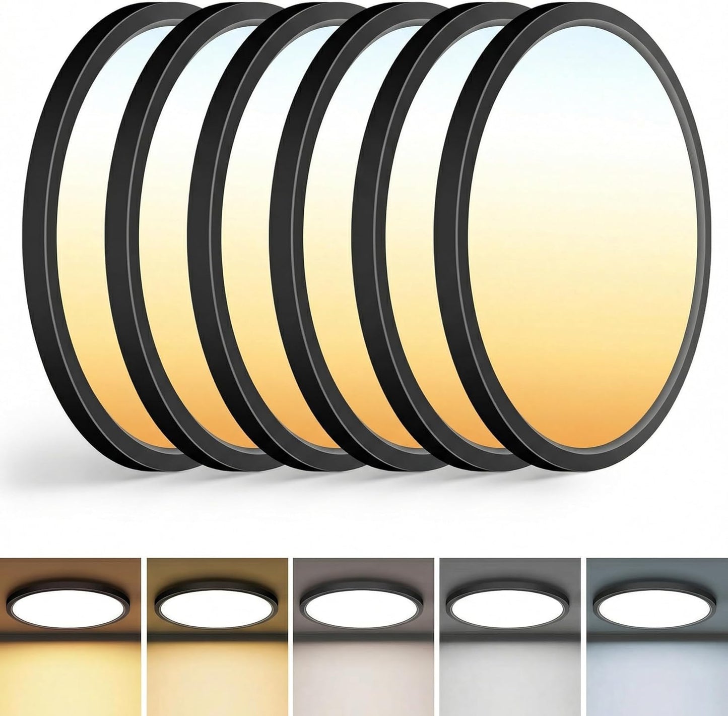 6 Luces LED Negro 13pulg Regulables 5 Temperaturas 24W Cocina Baño