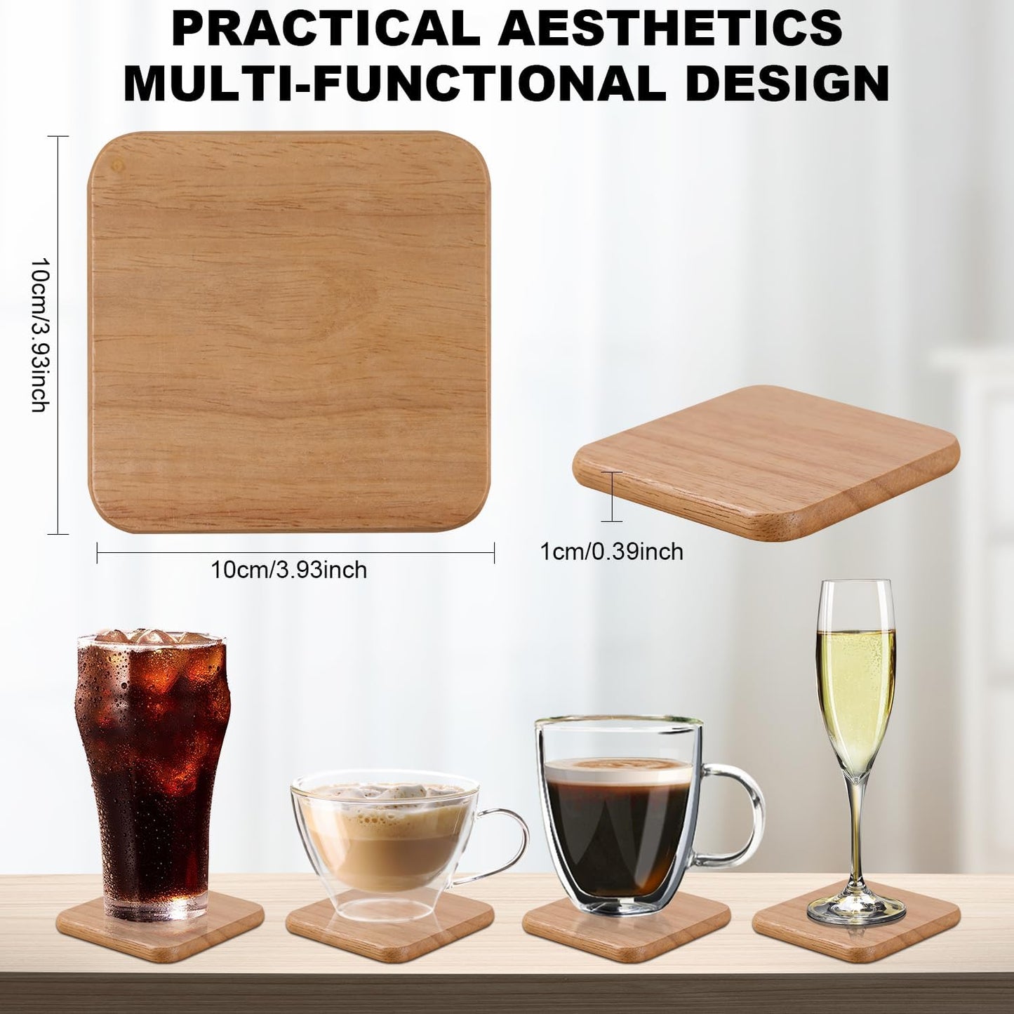 6 Posavasos Madera para Sala Cocina Dormitorio