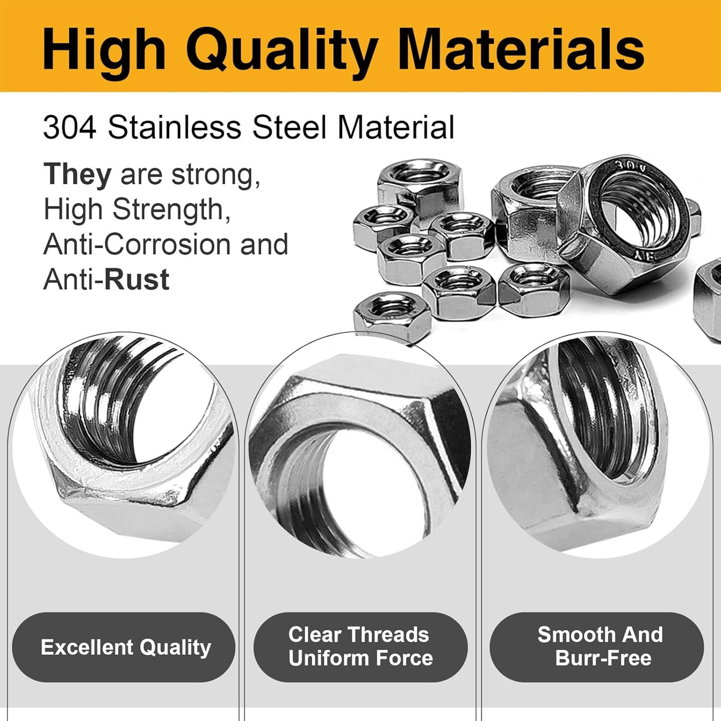 50 Tuercas Hex 1/4-20 Acero Inox 304 Para Bici y Proyectos