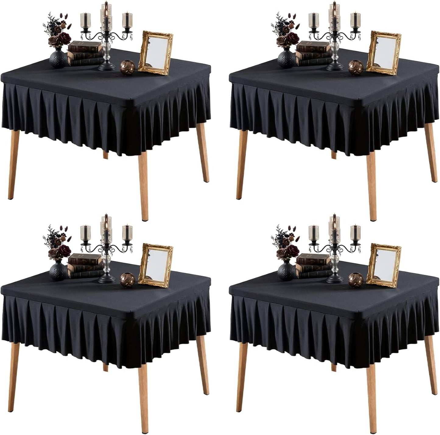 Set 4 Manteles Cuadrados Negros Ajustables Elásticos 34x34pulg
