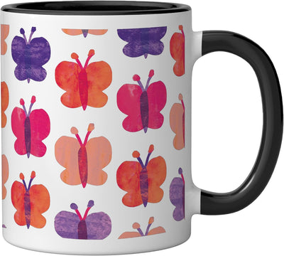 Taza Cerámica Mariposas Edición Rosa Negro/Blanco