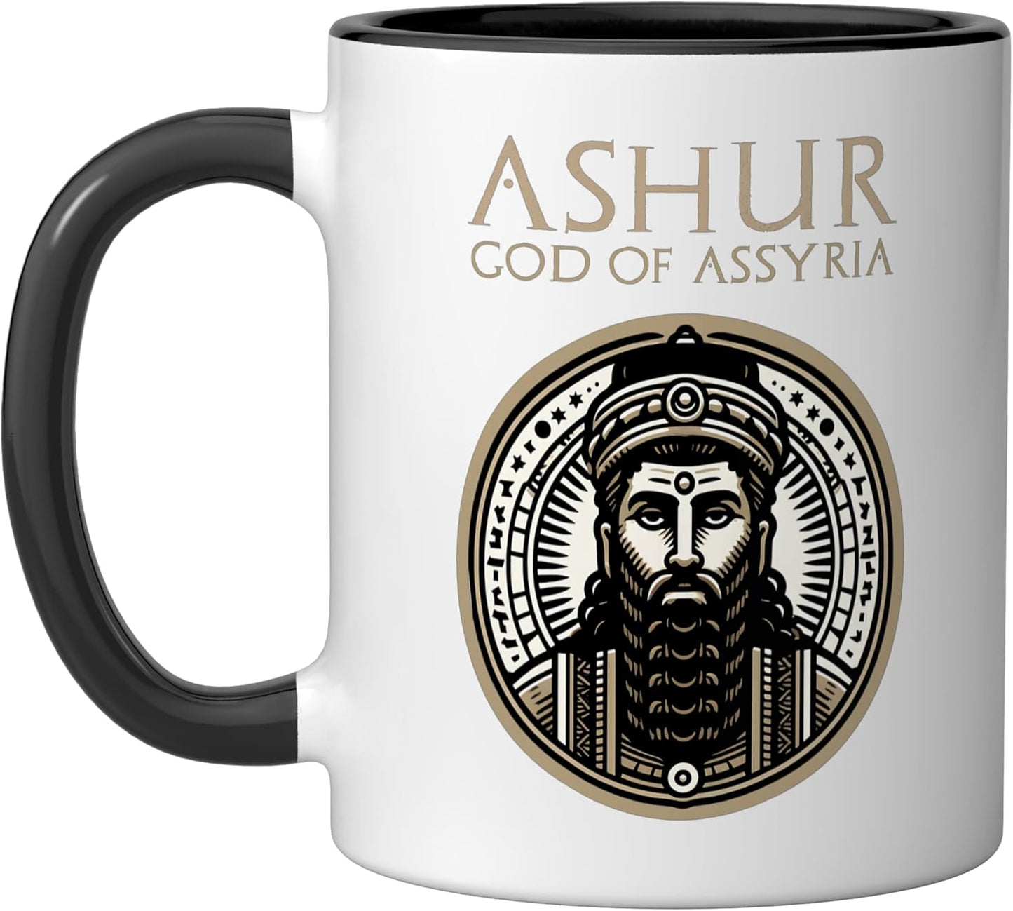 Taza cerámica Ashur dios de Asiria negro/blanco