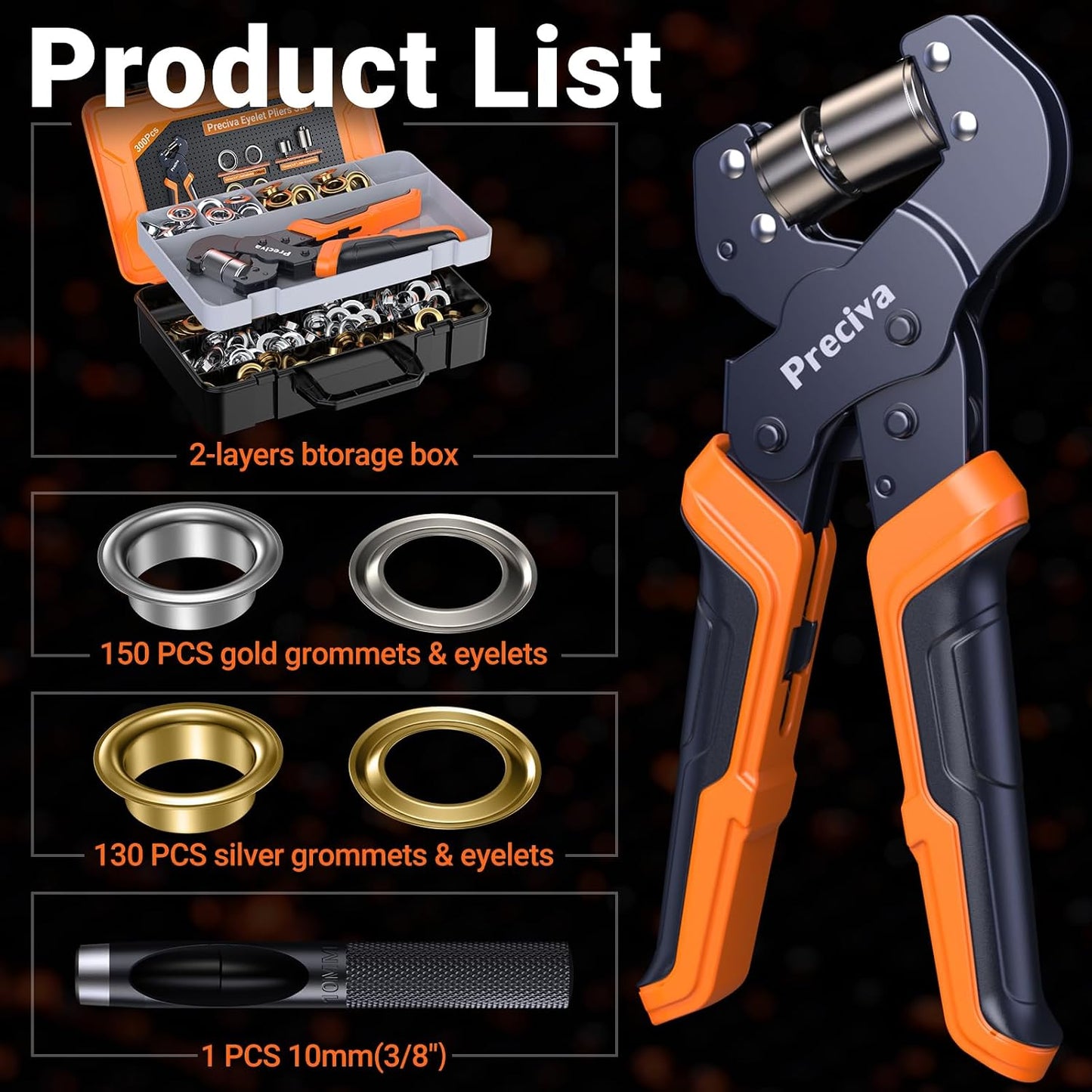 Kit ojales 3/8pulg 300 piezas dorado plateado
