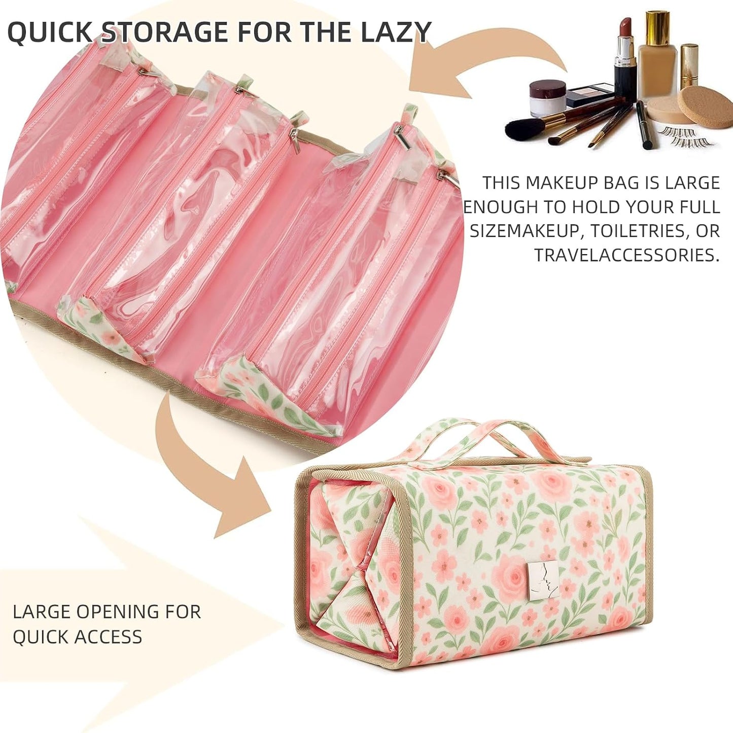 Bolsa maquillaje enrollable TSA aprobada con 4 bolsas transparentes