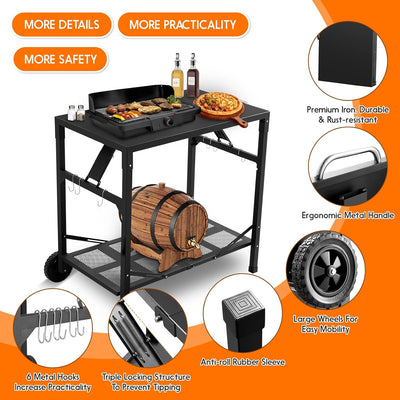 Carrito parrilla con ruedas mesa plegable negro mango plateado