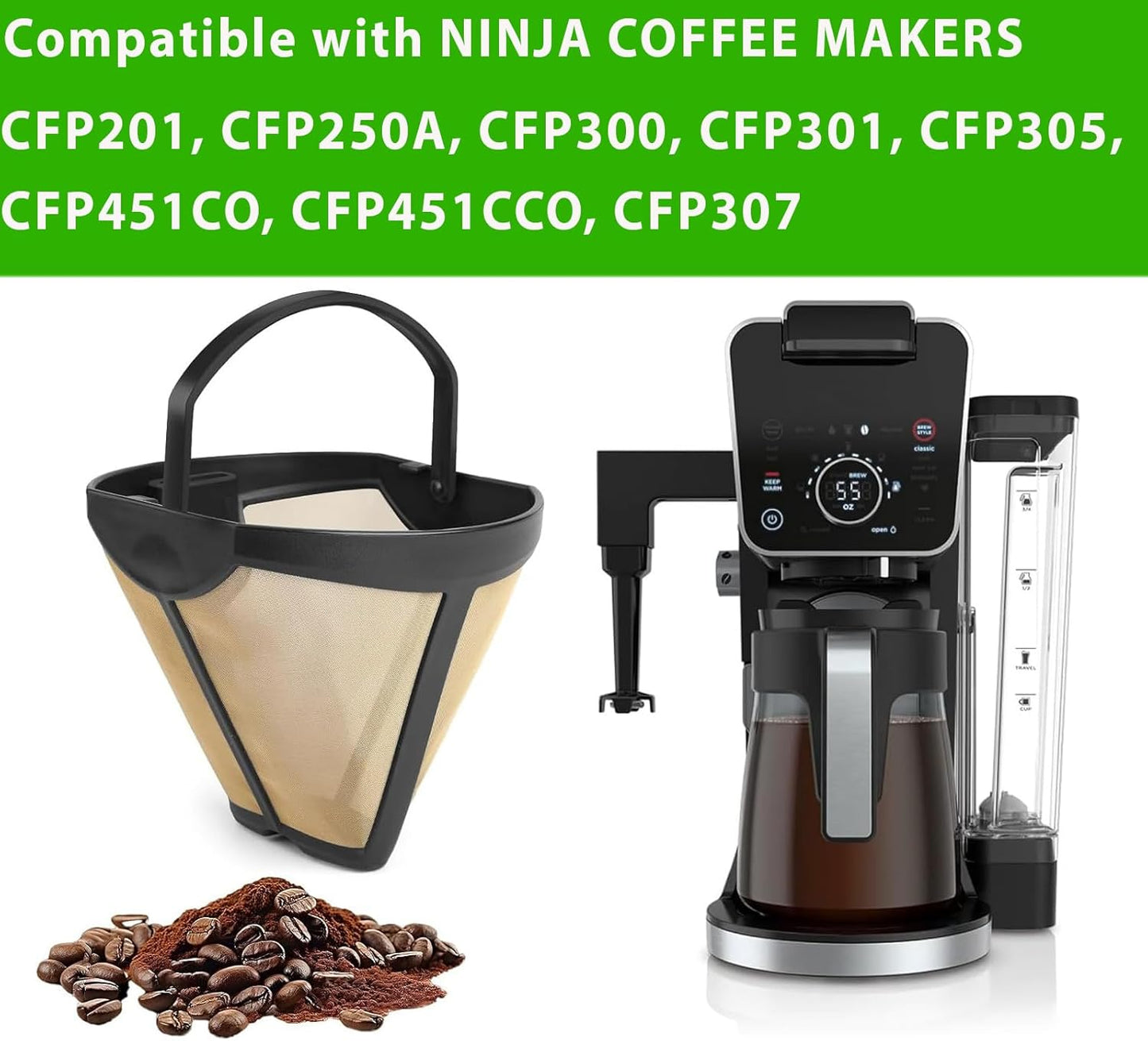 Filtro de café permanente para cerveceros Ninja reutilizable #4 compatible con cafeteras