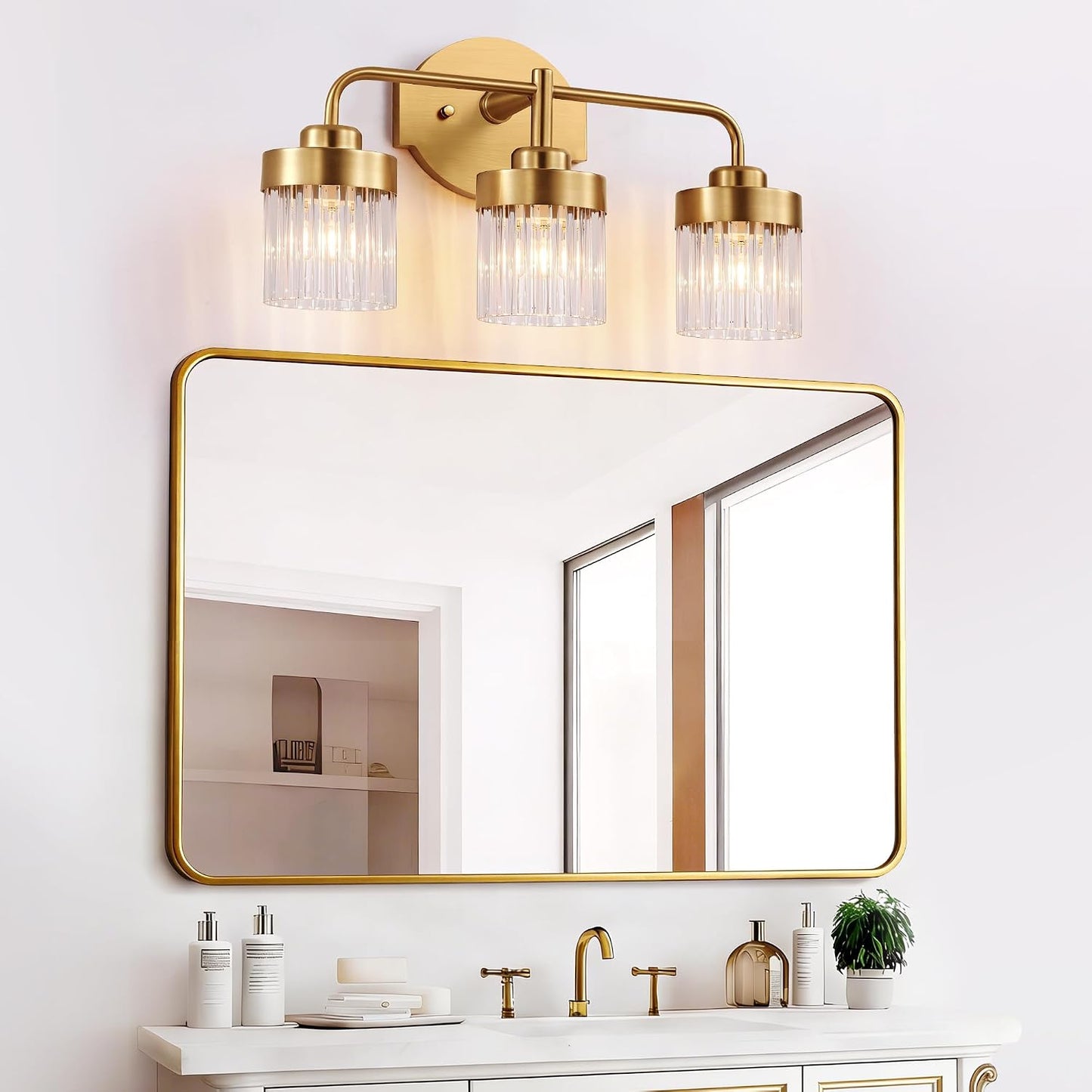 Lámpara tocador baño moderna cristal dorado cepillado