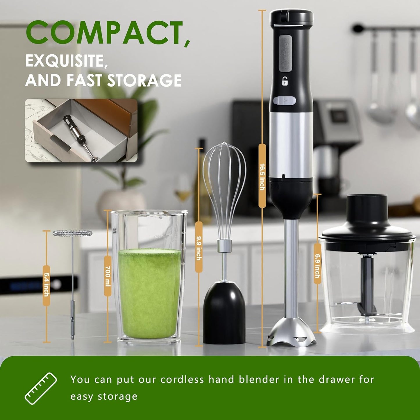 Batidora inalámbrica 5en1 recargable 2000mAh sin BPA con accesorios