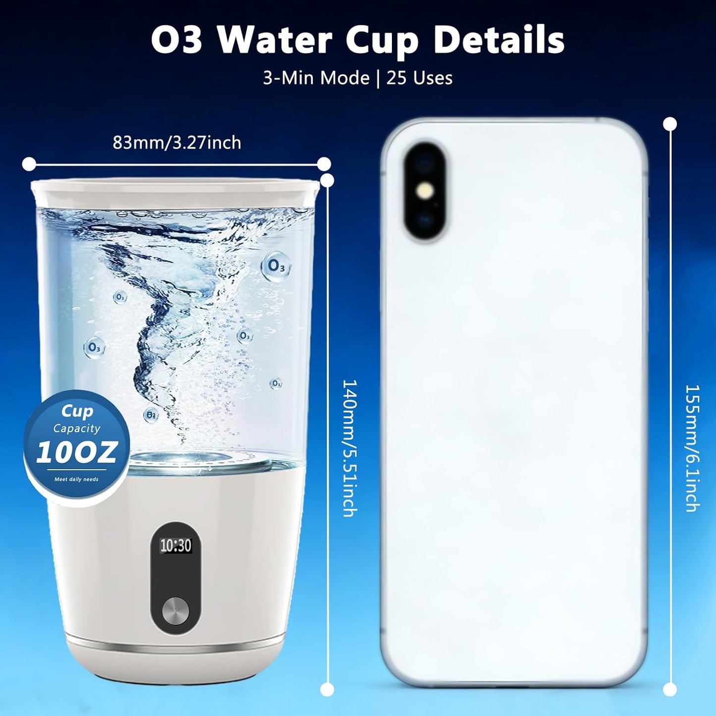 Vaso acero inox USB-C recargable generador O3 10oz